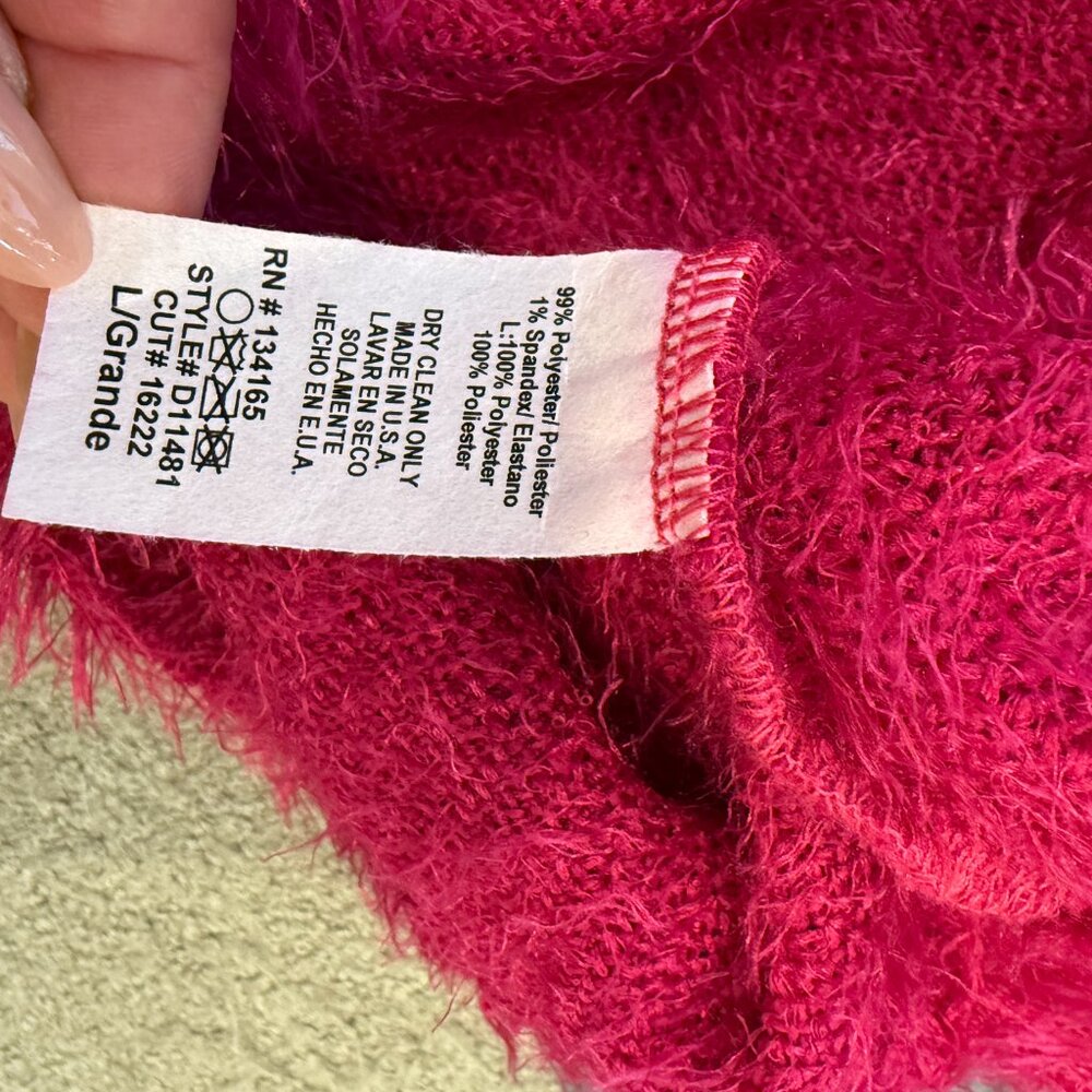 CEFIAN Fuchsia Fuzzy Eyelash Knit Bodycon Mini Dress Size L - Picture 12 of 15